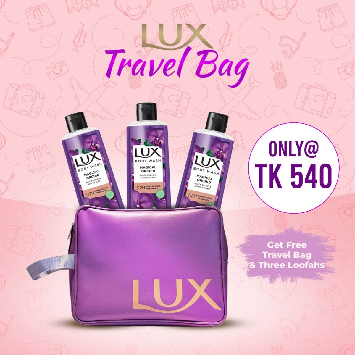 Buy 3 Lux Body Wash Black Orchid Scent & Juniper Oil 245ml Get Travel Bag FREE